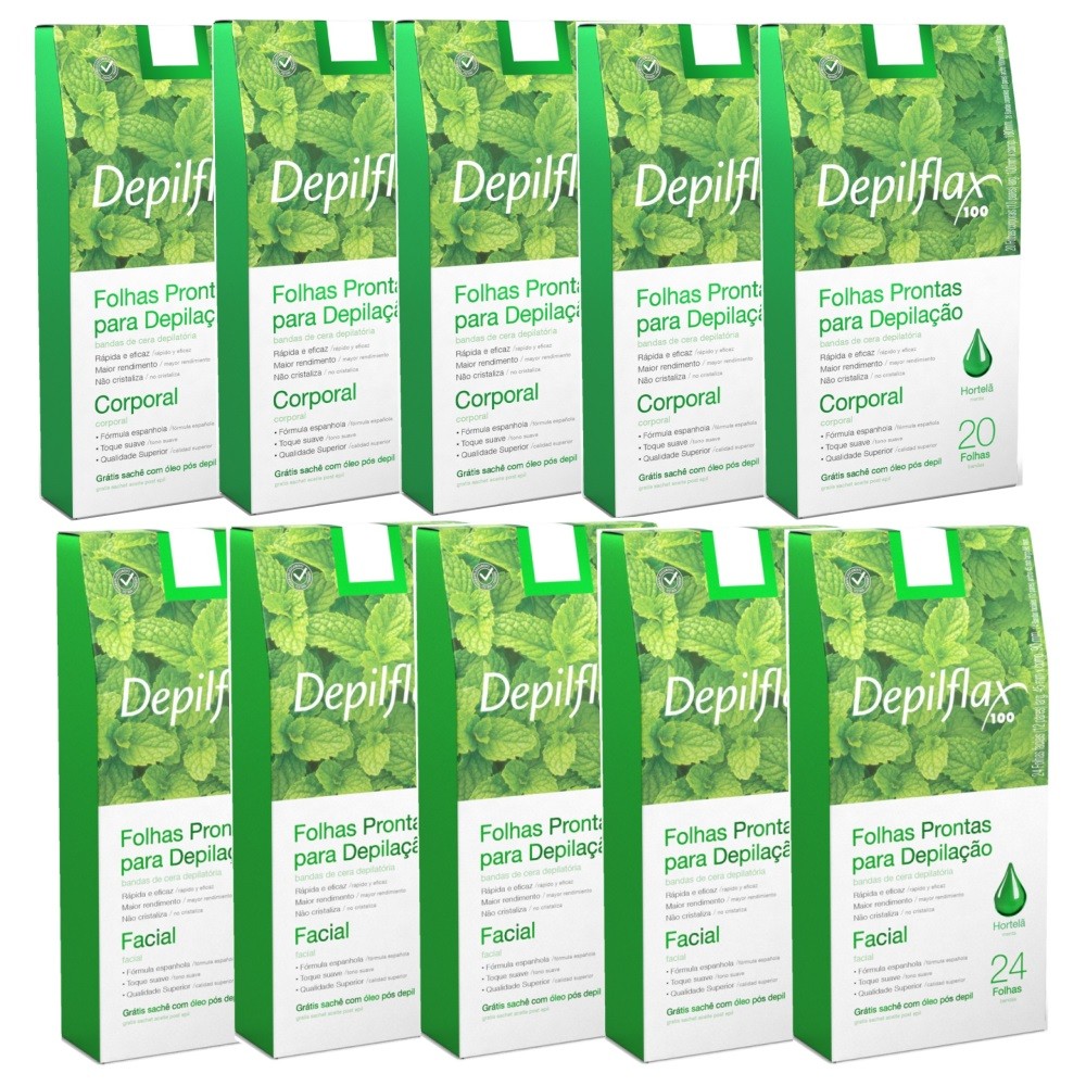120 FOLHAS FACIAL +100 FOLHAS CORPORAL HORTELÃ DEPILAÇÃO DEPILFLAX