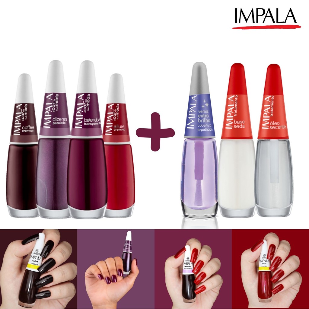 Esmaltes Impala Tons Roxos + Base Esmaltes Atacado