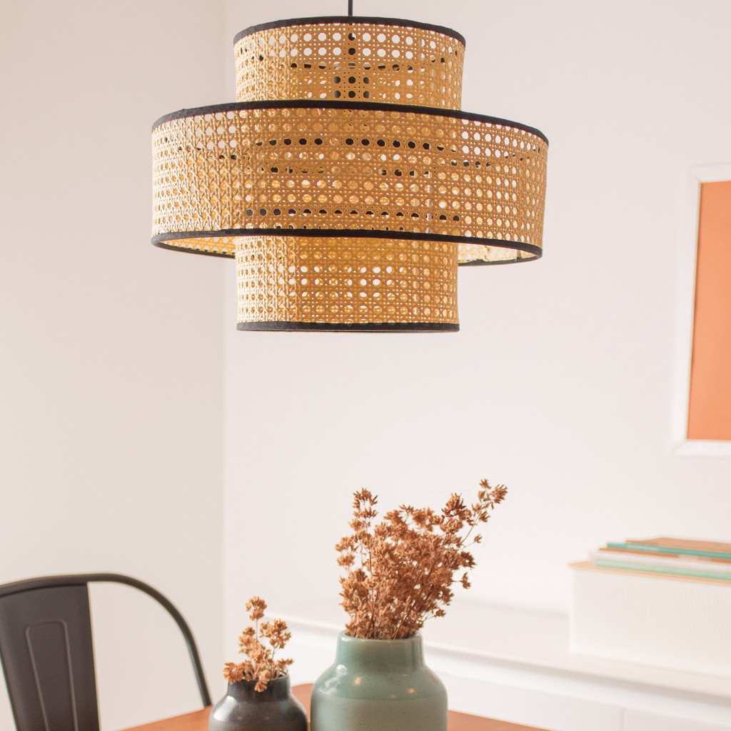 luminária pendente tela 40cm degradê palha indiana  rattan moderna - Oikos em Oferta na Shopee