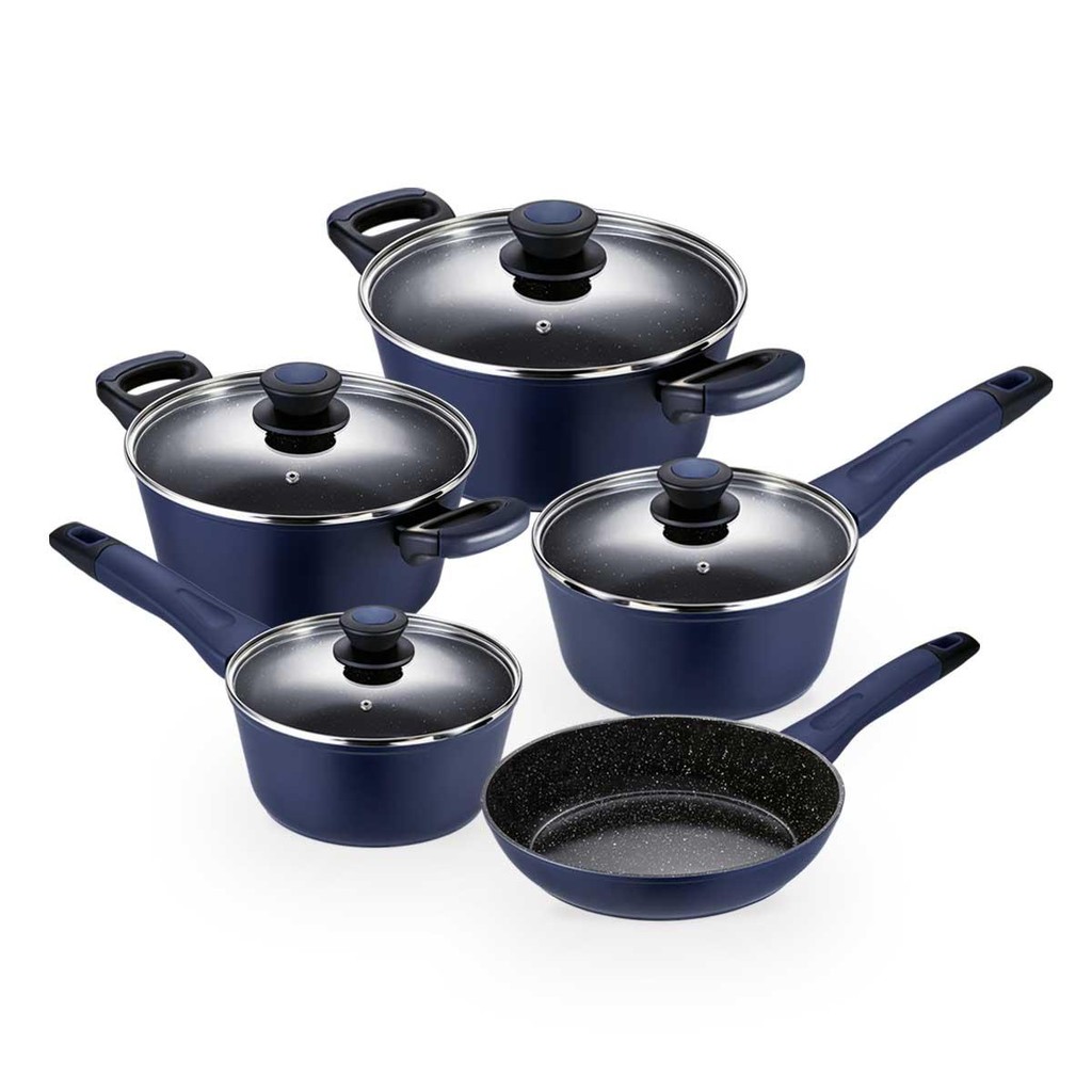 Jogo de Panelas para Indução 5 peças Everyday Azul em Oferta na Shopee