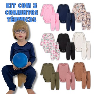 Kit 4 Peças Conjunto Térmico 2 Bodys + 2 Calças Infantil para Bebe Menino e Menina Peluciado Inverno em Oferta na Shopee