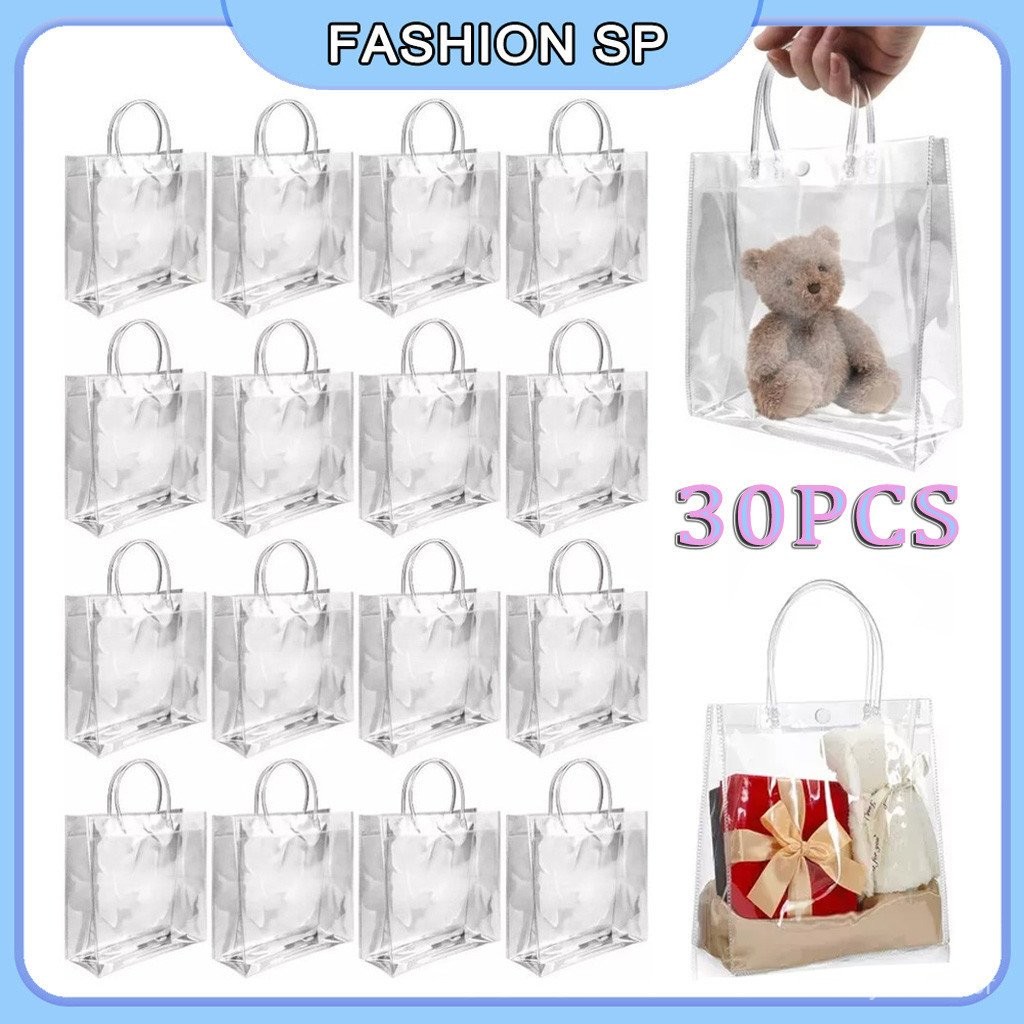 30 sacolas de presente de plástico transparente em PVC reutilizáveis, sacolas de presente ...