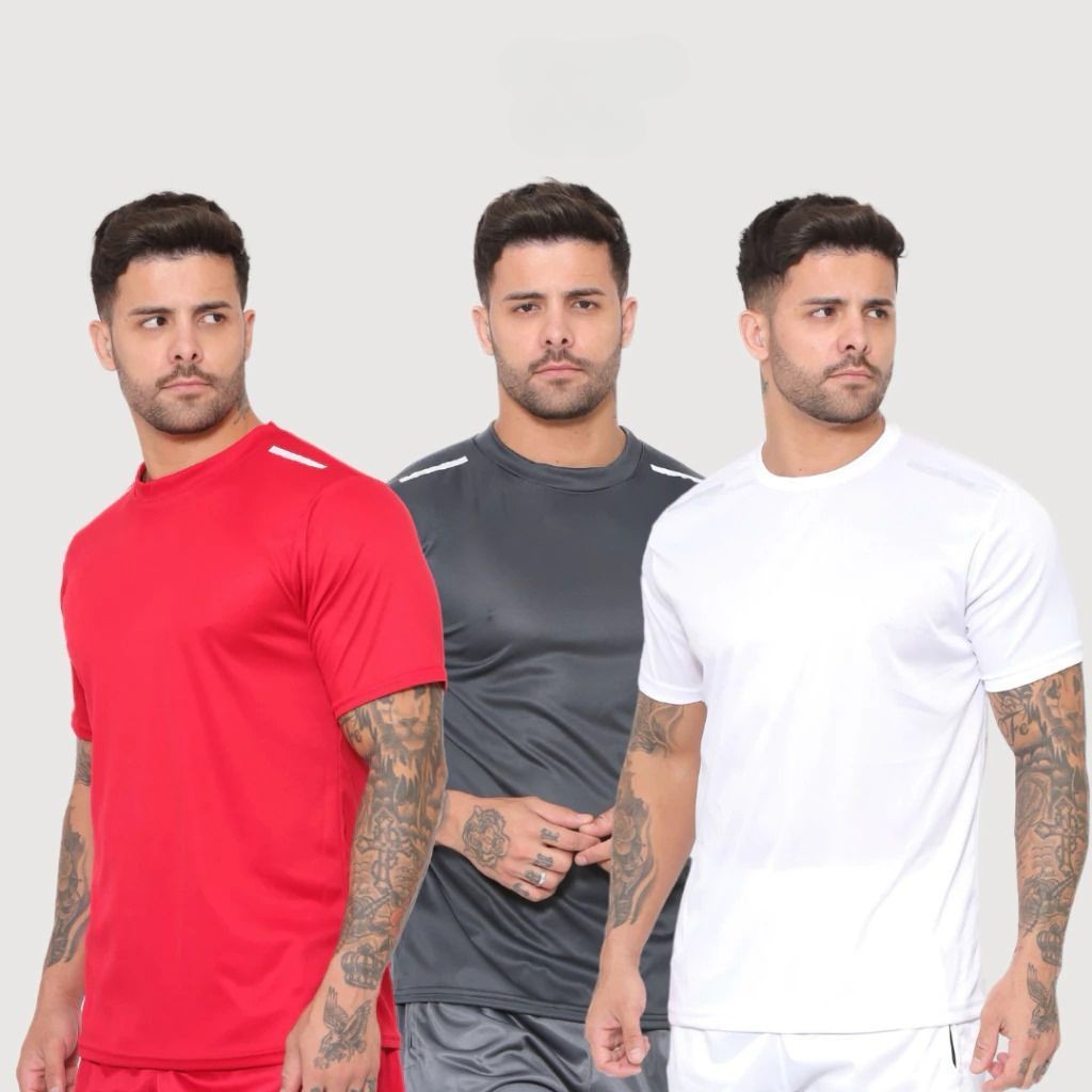 Kit 3 Camisetas Masculinas Dry Fit Academia Poliéster Premium Proteção UV