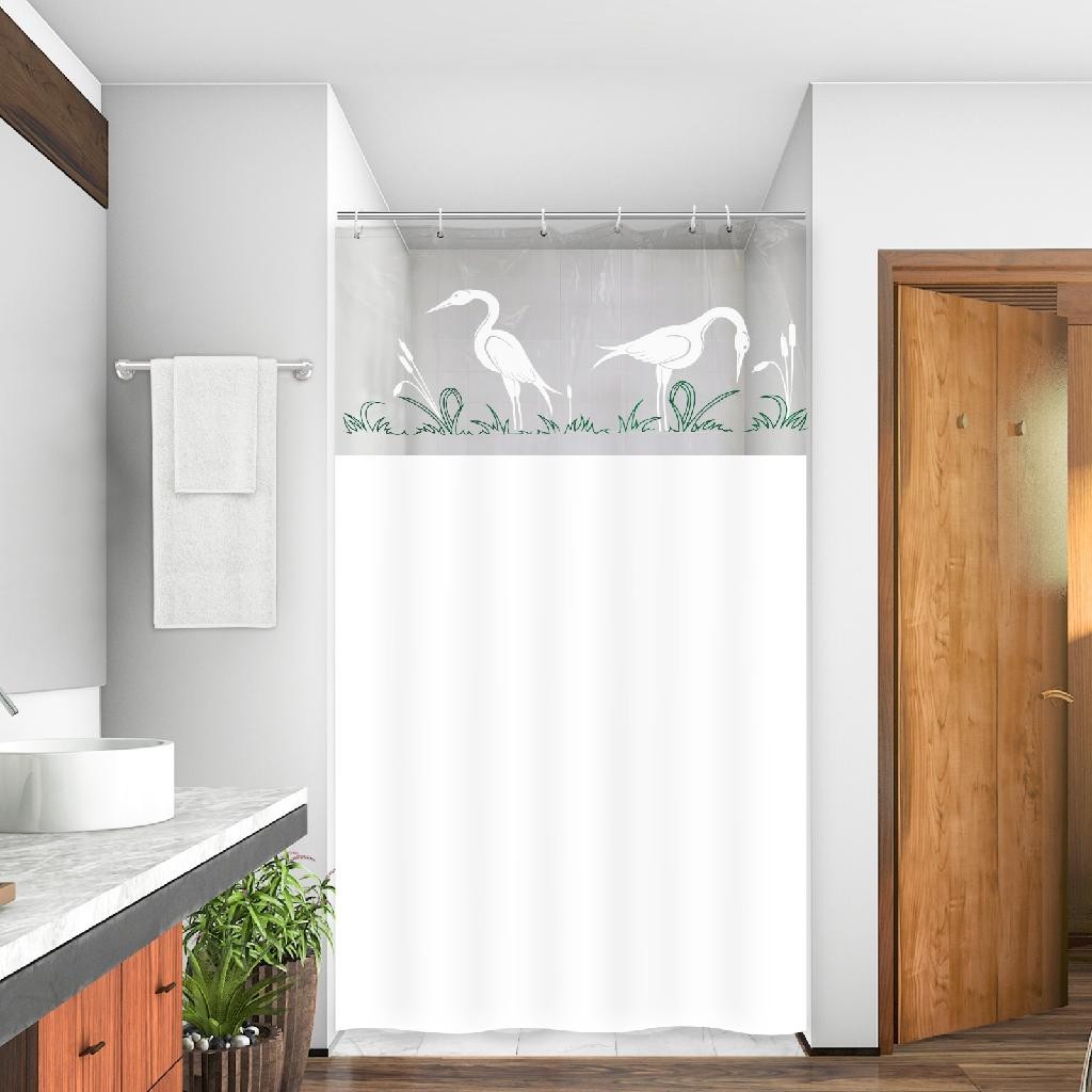 Cortina de Box Vinil Com Visor Estampado Para Banheiro Anti-Mofo Moderno Com Ganchos