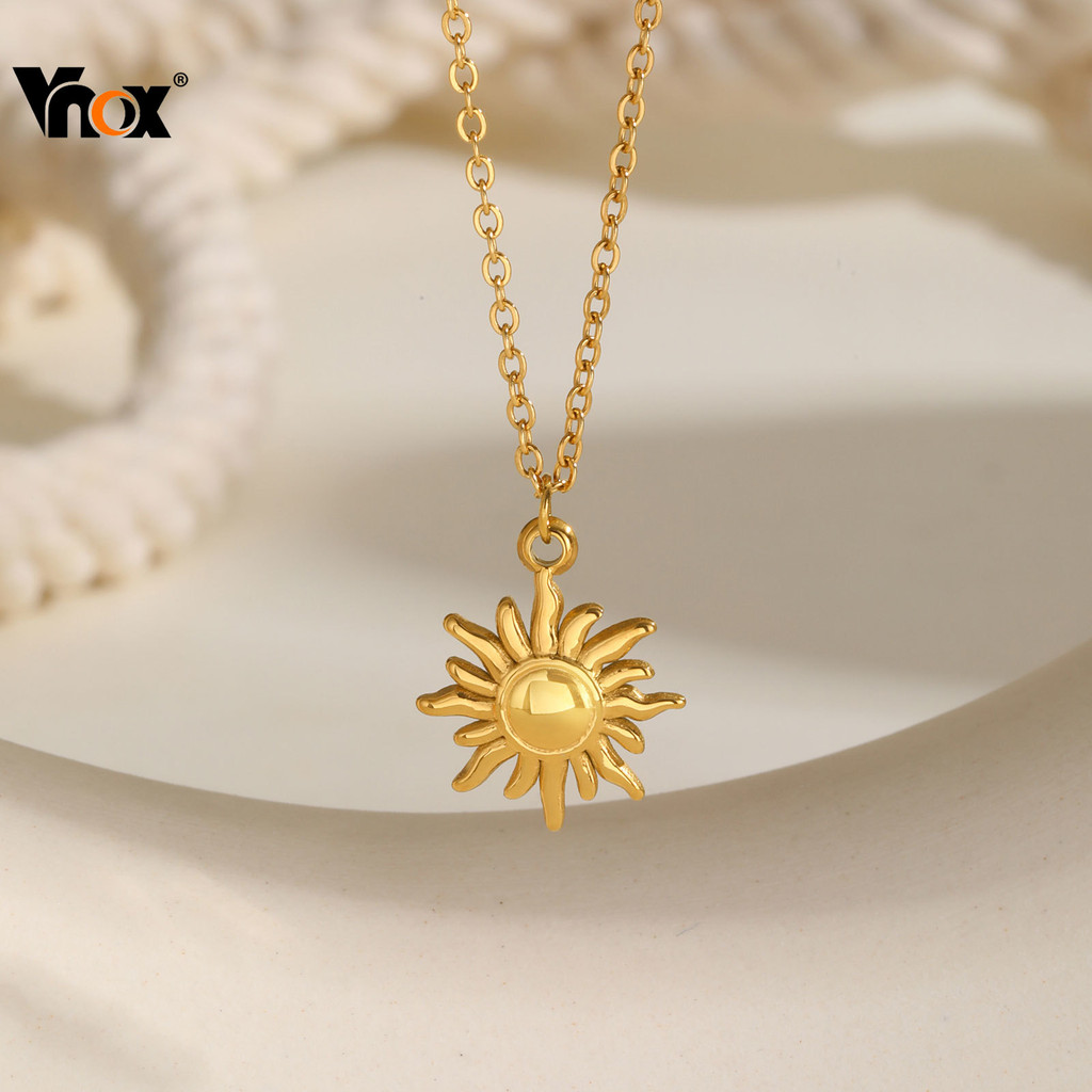 Vnox Cruz Corrente Girassol Pingente Colar Para Mulheres Homens , Aço Inoxidável Boho Ajustável Gargantilha Jóias
