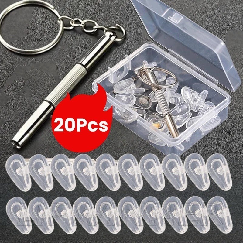 Conjunto De 20Pcs De Almofadas Para Nariz De Parafuso-Portátil , Antiderrapante-Ferramentas De Reparo De Acessórios Óculos-Kit Óptico De Silicone , Chave De Fenda