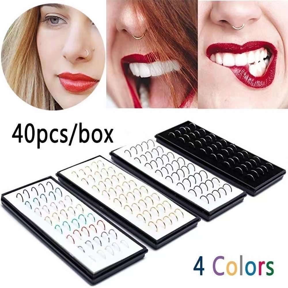 40 Piercing De Nariz Nostril Aço Com Pedra De Strass reto silicone Kit Luxo Unissex Masculino feminino em Oferta na Shopee