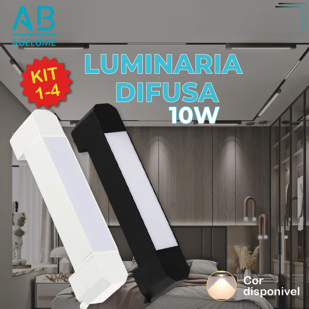 Luminária Difusa Led Slim Para Trilho Eletrificado 10W Branco Quente 3000K na cor Branco e Preto para ambientes Internos e Externos em Oferta na Shopee