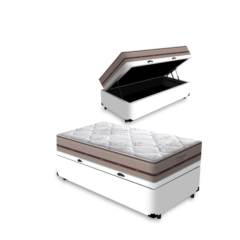 Cama Box com Baú + Colchão de Molas Ensacadas Anjos Classic Solteiro 88cm em Oferta na Shopee