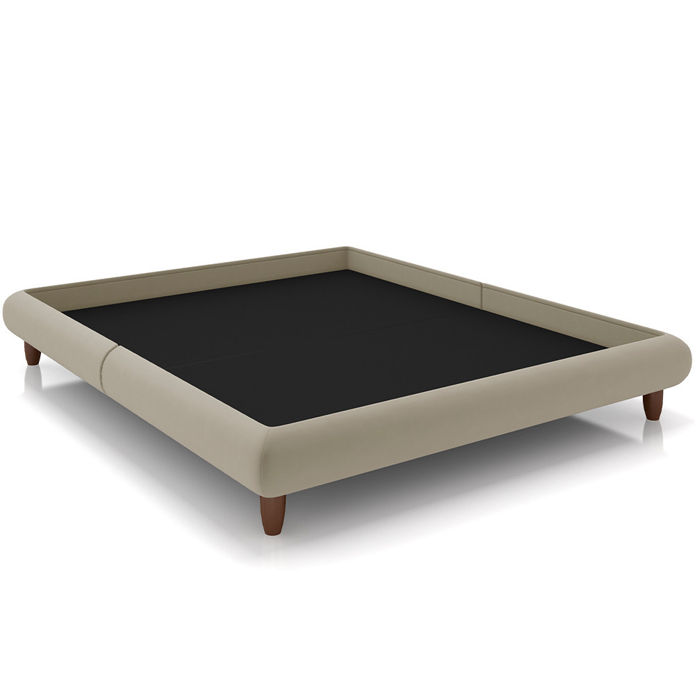 Cama Casal Pés de Madeira 156cm Otto P05 Veludo Bege - Lyam Decor em Oferta na Shopee