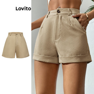 Lovito Casual Shorts Feminino Liso com Botão LBL09446