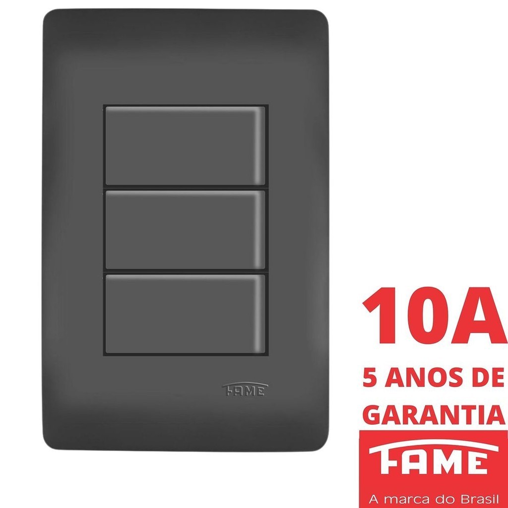 Interruptor Simples 1 Tecla e Paralelo Three Way 2 Teclas 10A Com Placa 4x2 Habitat Black Preto FAME