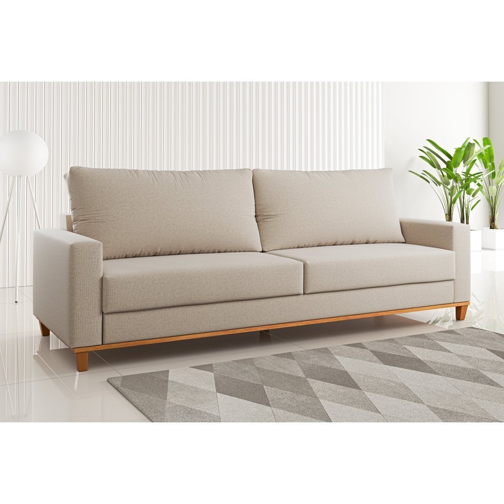 Sofá Fixo Living 2 Almofadas Soltas 4 Lugares 220cm Ares Bege - Home & Living