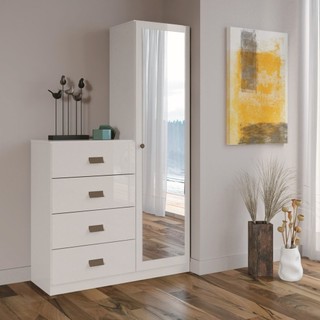 Cômoda 1 Porta 4 Gavetas Estilo com Espelho Branco em Oferta na Shopee