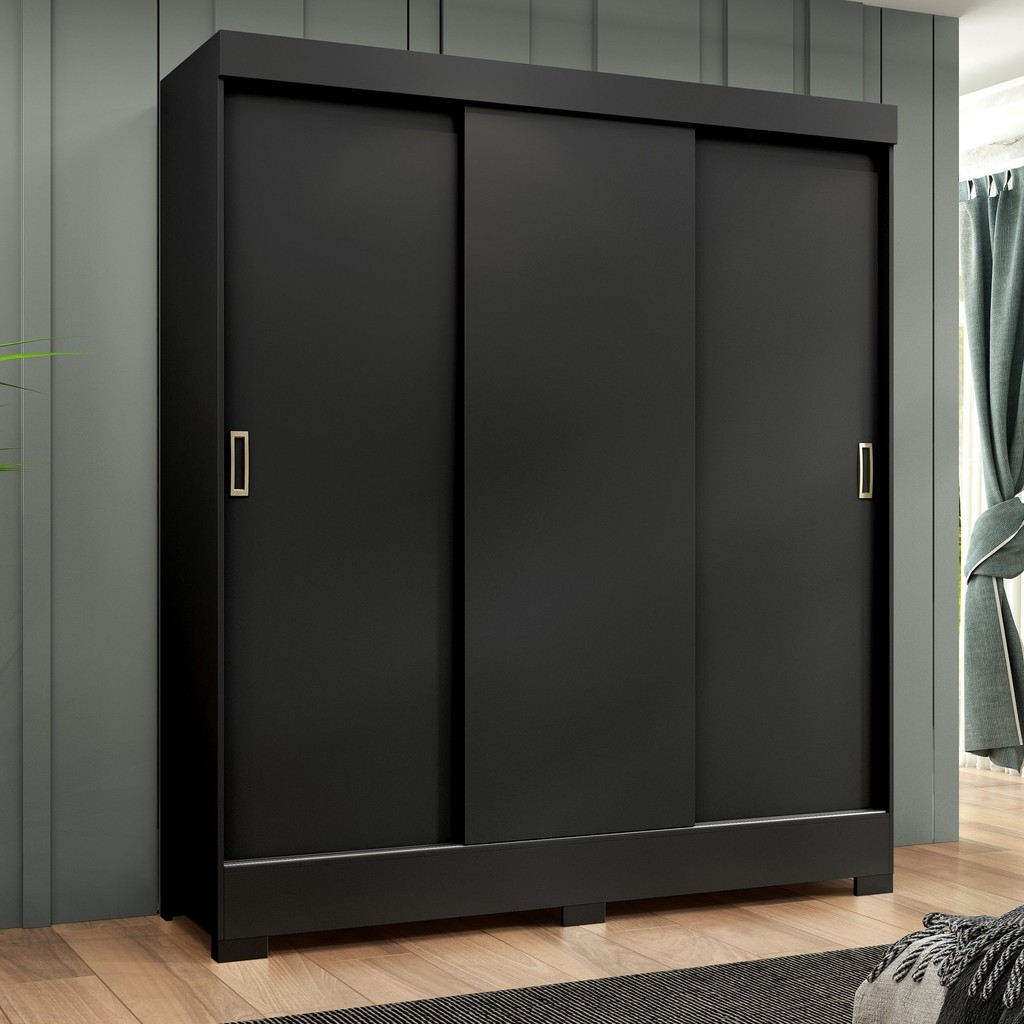 Guarda Roupa Casal 3 Portas Atenas Yescasa Preto - Mom & Baby