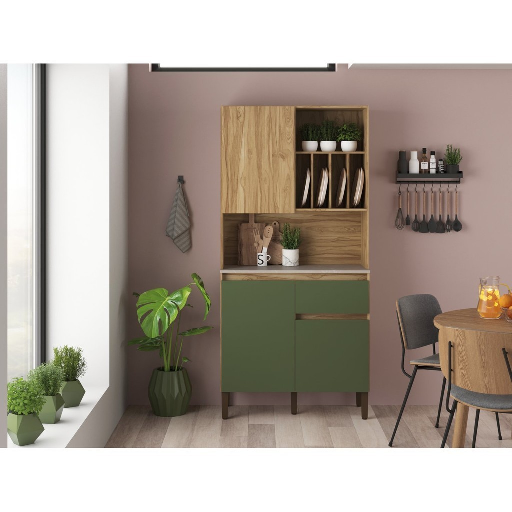 Armário Kit Cozinha com 3 Portas, 1 Gaveta Ac4310 Carvalho Oak / Arbo em Oferta na Shopee