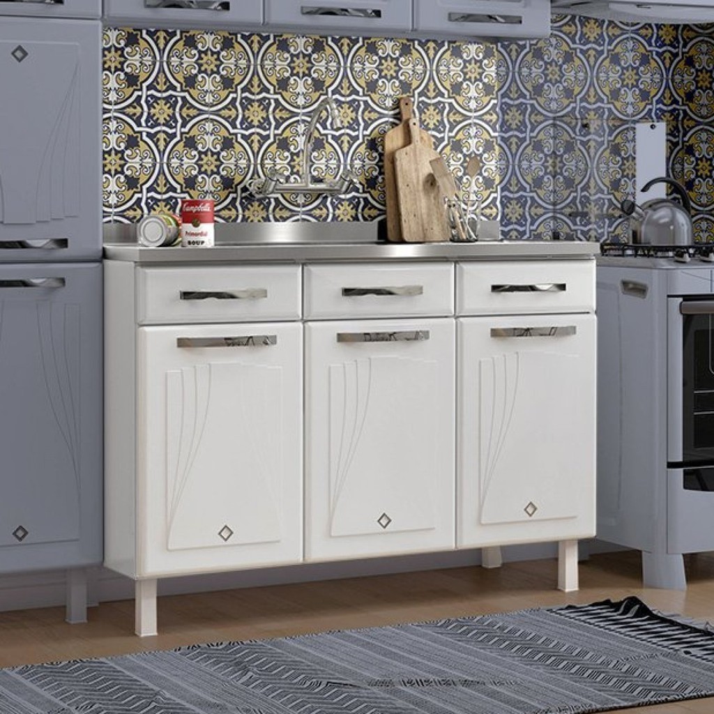 Balcão de Cozinha em Aço Triplo Star New Telasul Branco em Oferta na Shopee