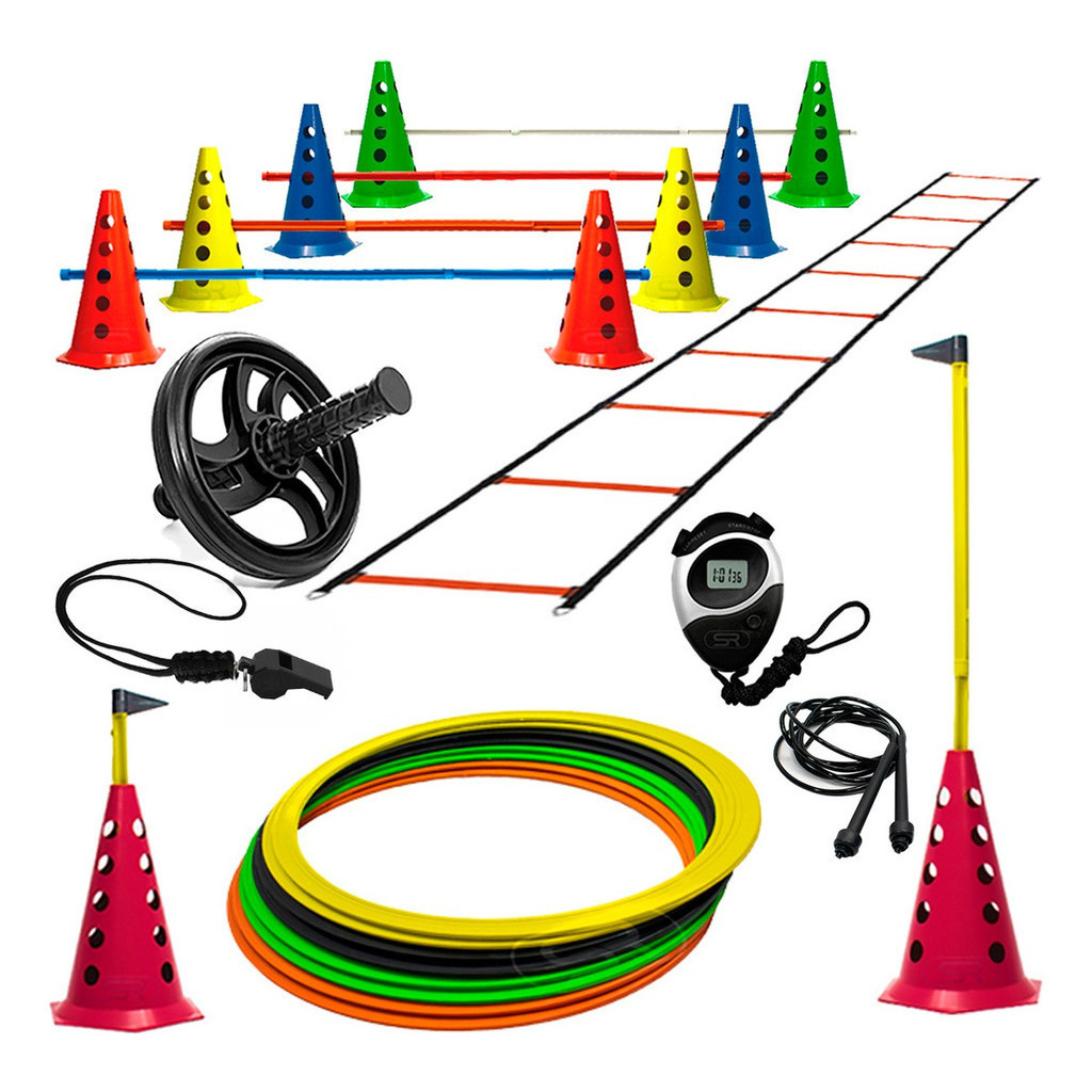 Kit Agilidade - Escada + Cone C/ Barreiras + Roda + Argolas - 8 Argolas