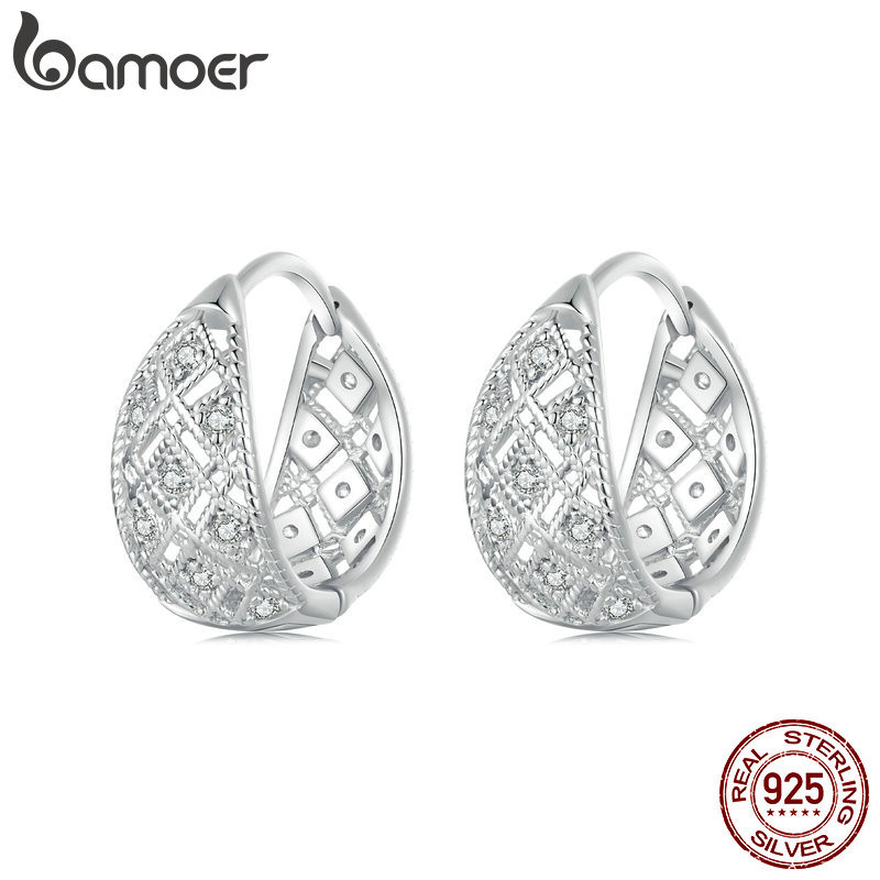 Brincos Bamoer 925 Sterling Sliver Hoop De Fita Vintage Design De Renda Jóias Presentes Para Mulheres - Fashion Accessories