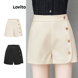 Lovito Shorts Assimétricos com Botões para Mulheres L77ED085
