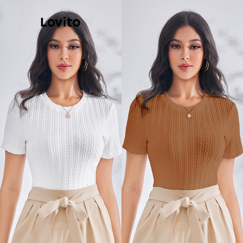 Lovito Camiseta Casual Básica para Mulheres LBE03047 (Multicolorido)