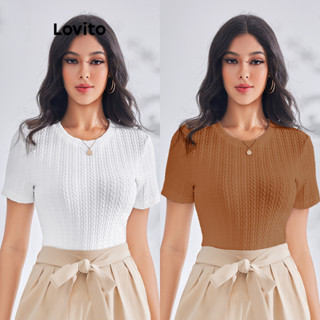 Lovito Camiseta Casual Básica para Mulheres LBE03047 (Alperce)