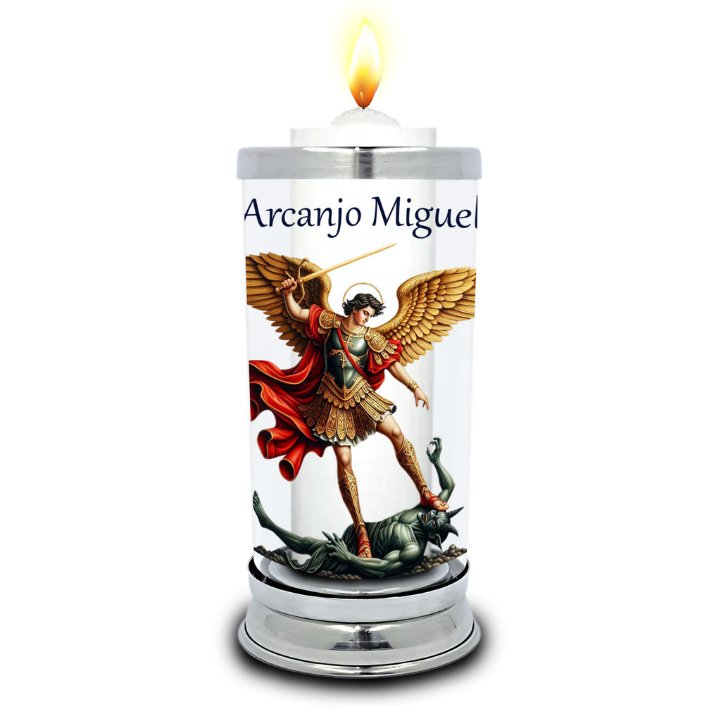 Protetor de Velas 7 dias Imagem Arcanjo Miguel Copo Vidro