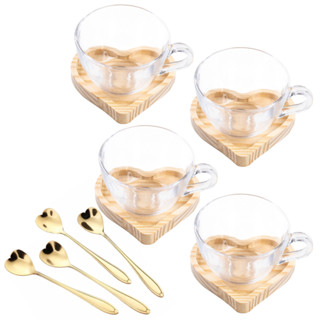Kit 4 xícaras G + 4 pires Coração + 4 colheres Coração