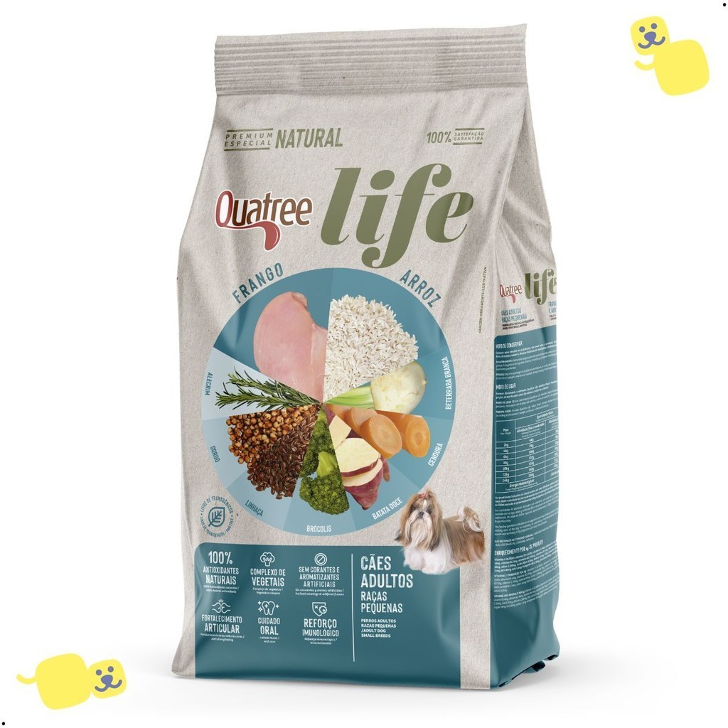 Alimento Quatree Life Ração Cão Adulto Raças Pequenas Frango e Arroz 10,1Kg Premium Especial Dog Pet
