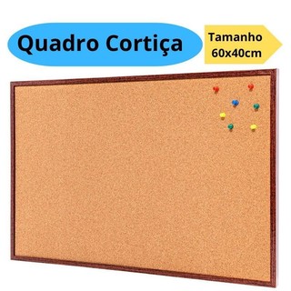 Quadro De Aviso Cortiça 60x40cm Moldura Madeira Fotos Mural Lembretes Escritório