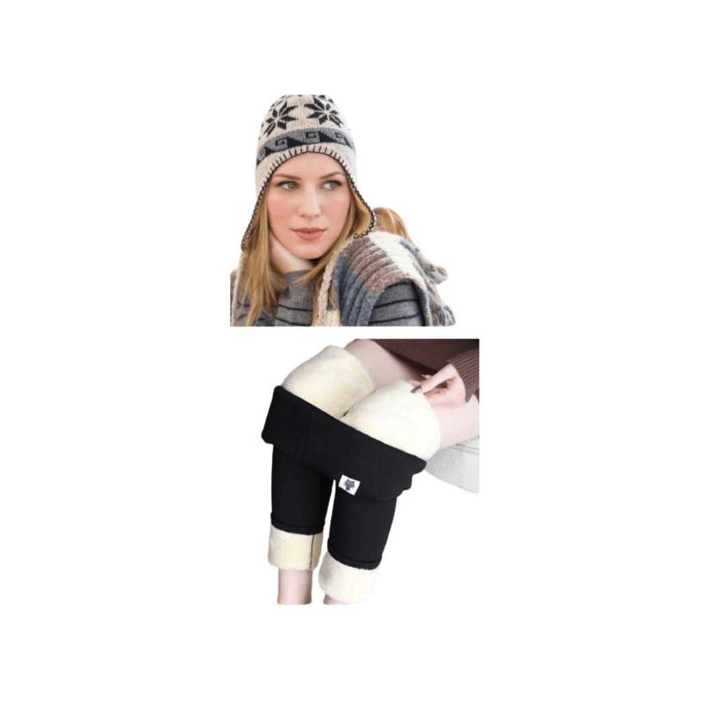 Kit térmico warm calça LEGGING NEVE peluciada + touca peruana