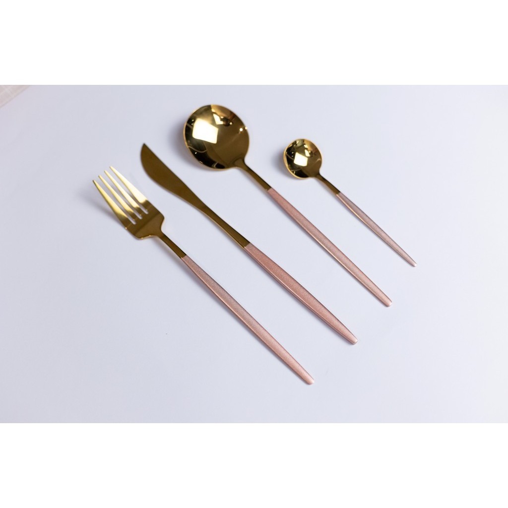 KIT24 Jogo de talheres De Dourado com rosa  Aço Inoxidável  Facas Garfos e Colheres Na Cozinha Talheres kit talheres