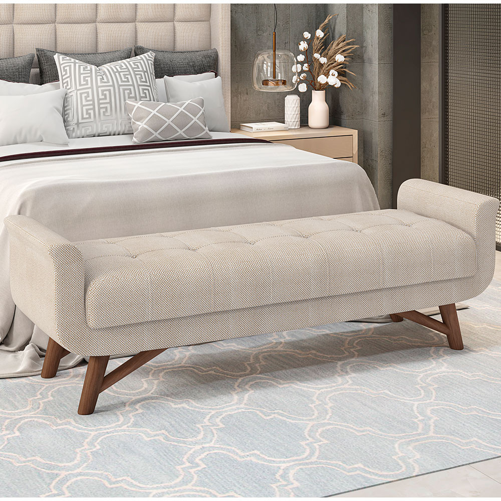 Puff Recamier Decorativo com Pés em Madeira 195 cm Itália P05 Linho Creme - Lyam Decor