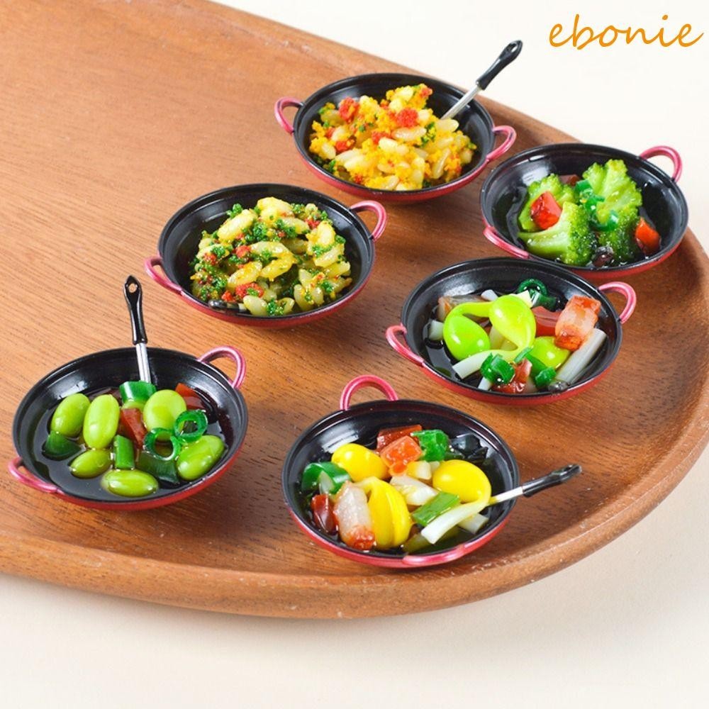 EBONIE 3D Simulação Panela De Cozimento , Mini Casa De Bonecas De Bricolage Acessórios De Arroz De Ovo Frito Miniatura Estilo Chinês Em PVC Decoração De