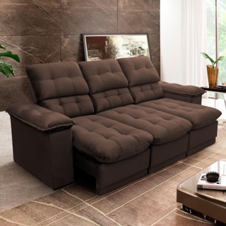 Sofá Retrátil Reclinável Atenas 2,30m Suede Velut Marrom c/ Molas no Assento - King House em Oferta na Shopee