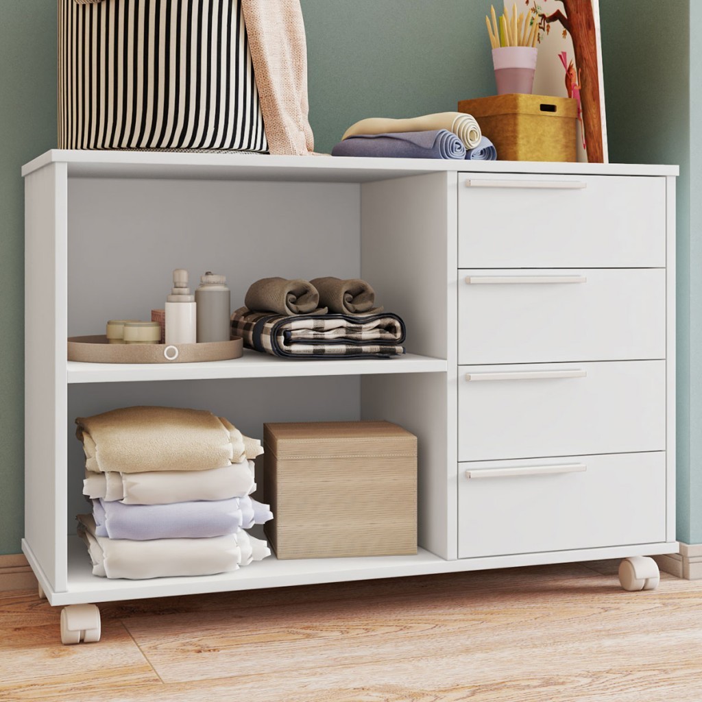 Cômoda Infantil 4 Gavetas 1 Prateleira Branco 340 - Pnr Móveis em Oferta na Shopee