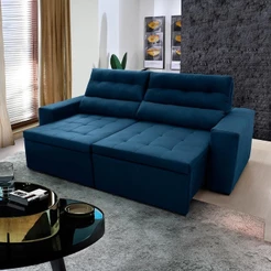 Sofá Retrátil/Reclinável Arizona 2,30m Suede Velut Azul Marinho - King House