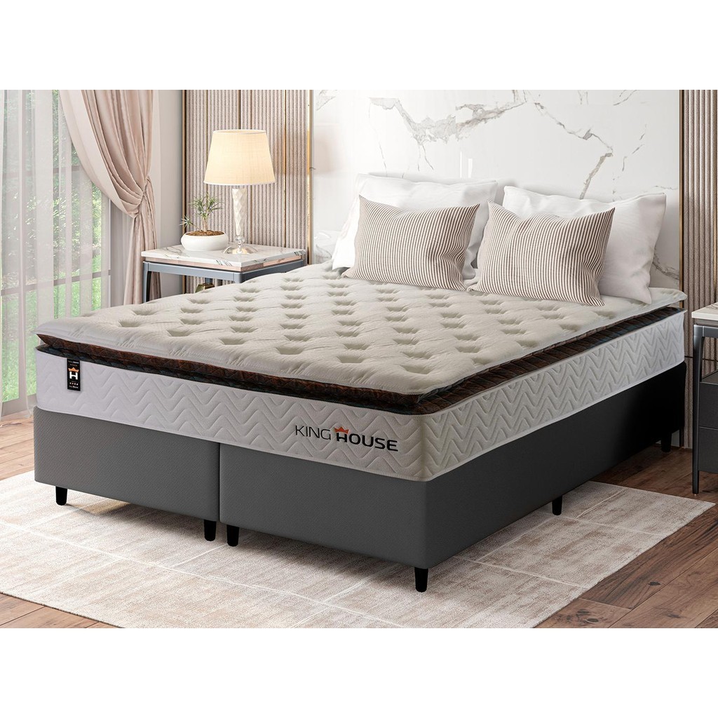 Conjunto Cama Box c/ Molas Ensacadas New York  Queen 158x198x73 em Oferta na Shopee