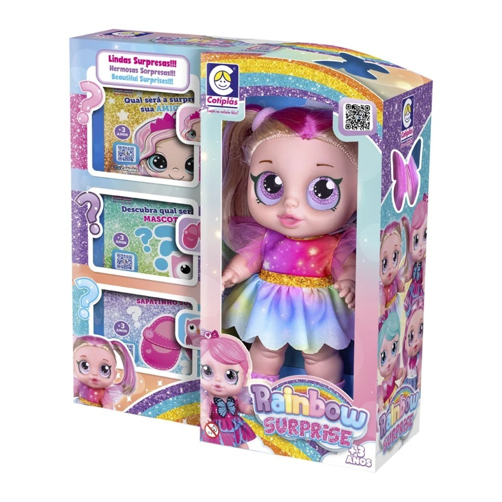 Brinquedo Boneca Charmosa Rainbow Surprise Loira Infantil Cotiplas 2708 em Oferta na Shopee