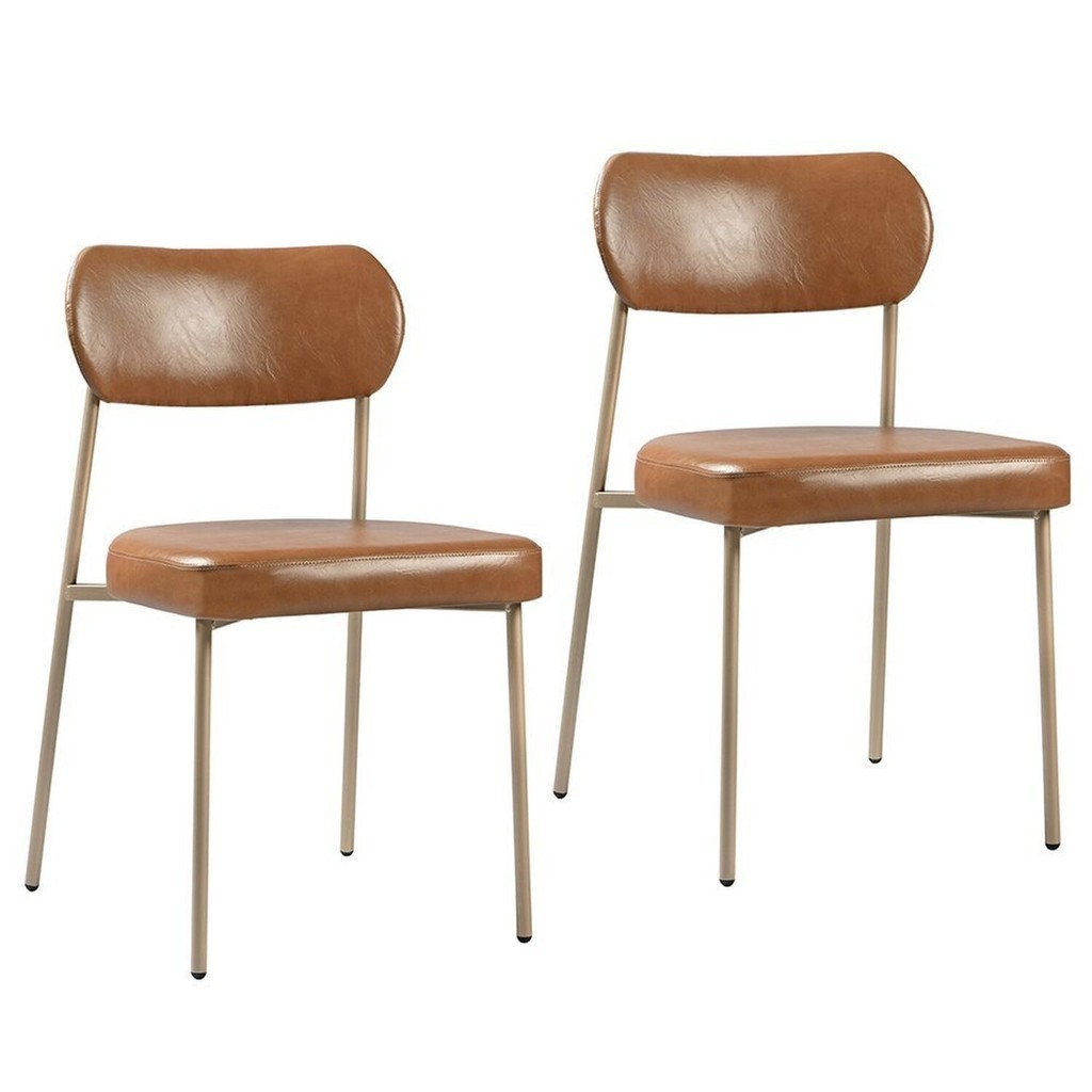 Kit 2 Cadeiras Sala de Jantar Couro Sintético Design Aço Carbono Lavinia Couro Marrom/Champagne em Oferta na Shopee