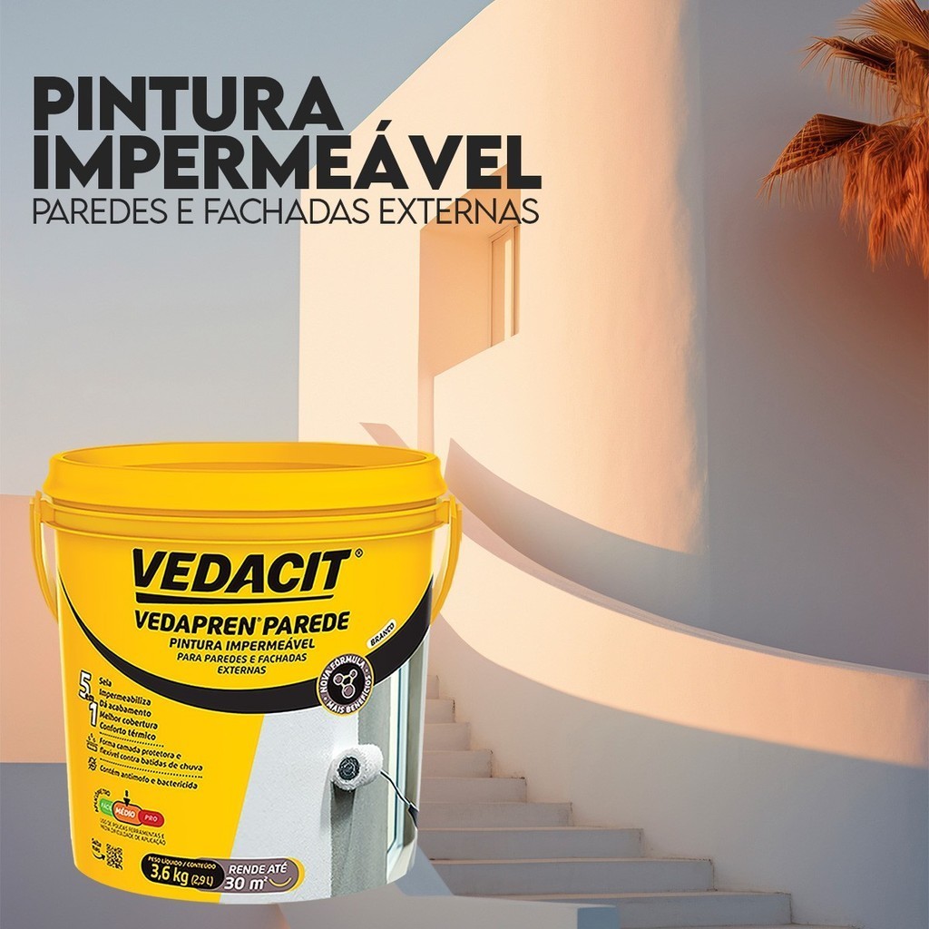 Vedapren Parede Pintura Impermeavel Para Peredes E Fachadas Branca | Branco - borracha líquida