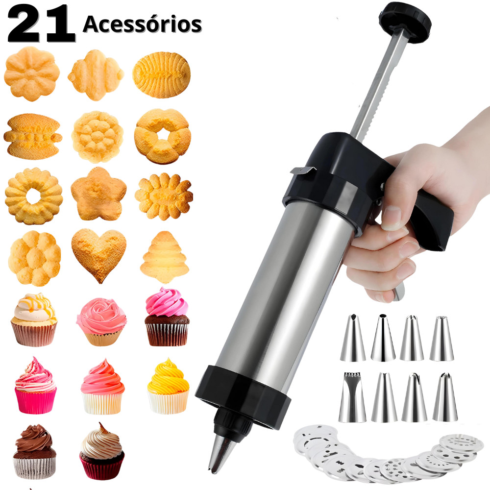 Biscoiteira Inox Modelador De Biscoito Amanteigado Máquina De Fazer Bolacha Caseira Confeitaria Bico