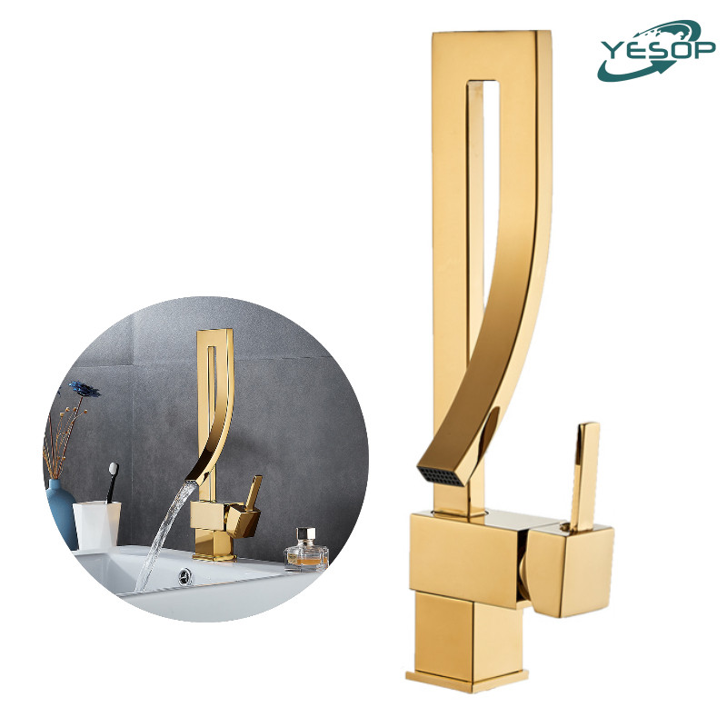 Luxo Torneira Banheiro Monocomando Quente E Fria Torneira Quadrada Inox 304 Dourado Yesop - Home & Living