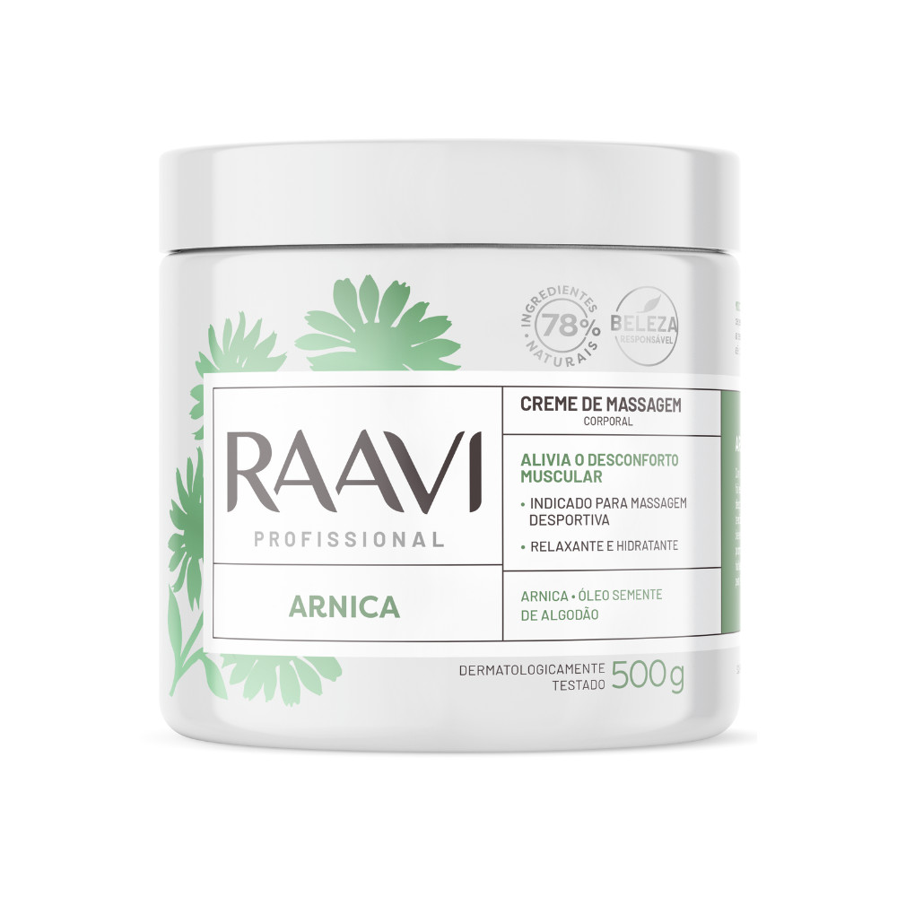 Creme Massagem Arnica Relaxante Hidrata Corporal Raavi 500g em Oferta na Shopee