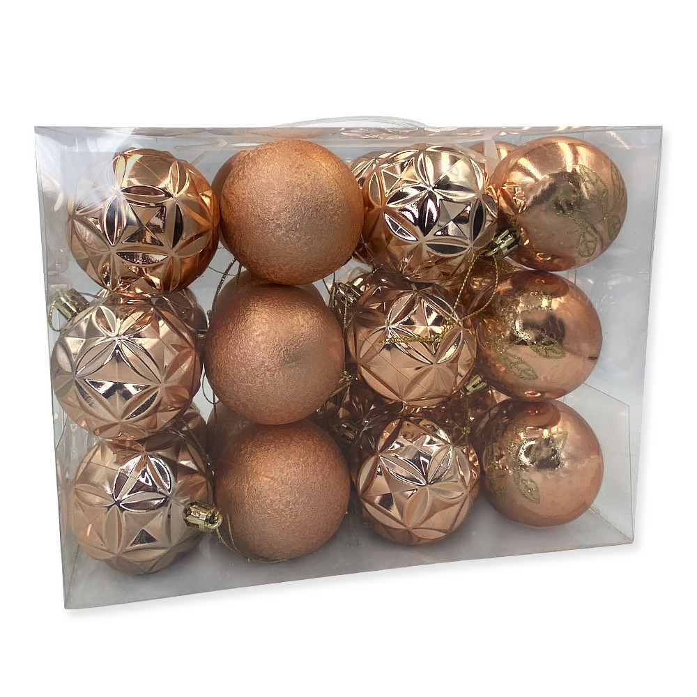 Kit Bolinhas Bola Árvore Natal Enfeite Decoração Luxo de Pendurar 24 Unidades Rose Gold