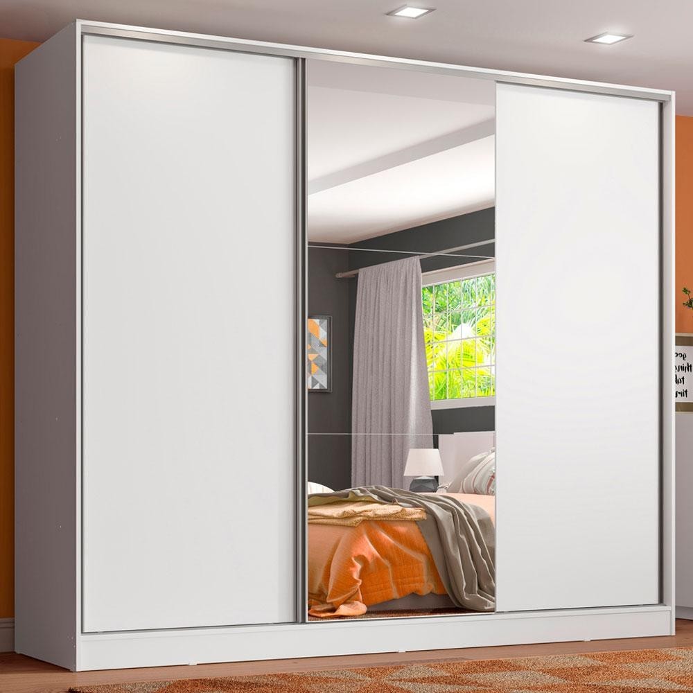 Guarda Roupa Juvenil 100% MDF Madesa Kevin 3 Portas de Correr com Espelho - Branco em Oferta na Shopee