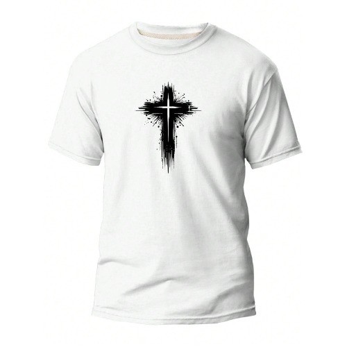 Camiseta Unissex de Manga Curta Cruz Peito Confortável e Estilosa, Casual Moda Cristã 100% Algodão lançamento religioso