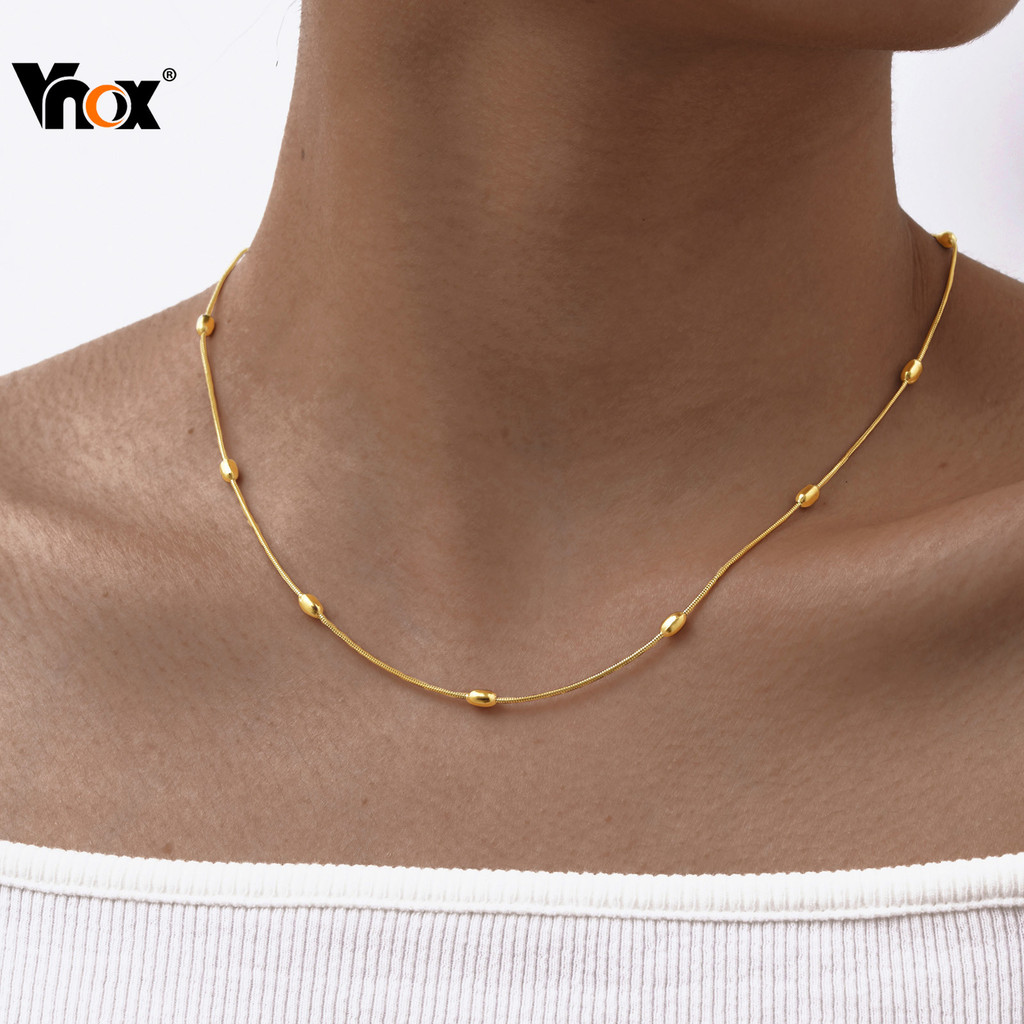 Vnox Redondo Grânulo Círculo Cobra Corrente Colar Para Mulher , Gargantilha De Aço Inoxidável Ouro 18k Colares Charme Jó em Oferta na Shopee