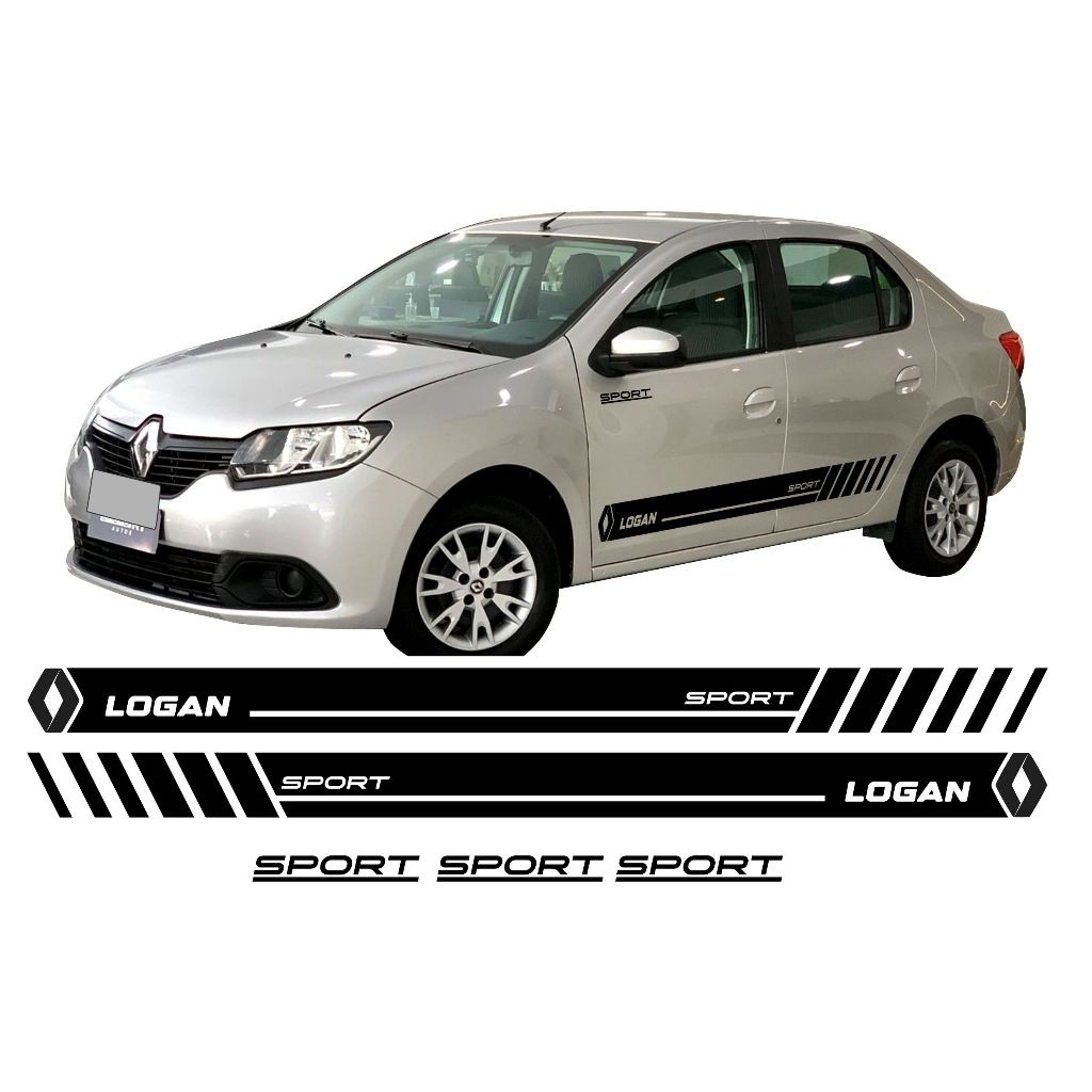 Kit 5 Adesivo Faixa Lateral Logan Sport Acessório Tuning Personalizado RN14