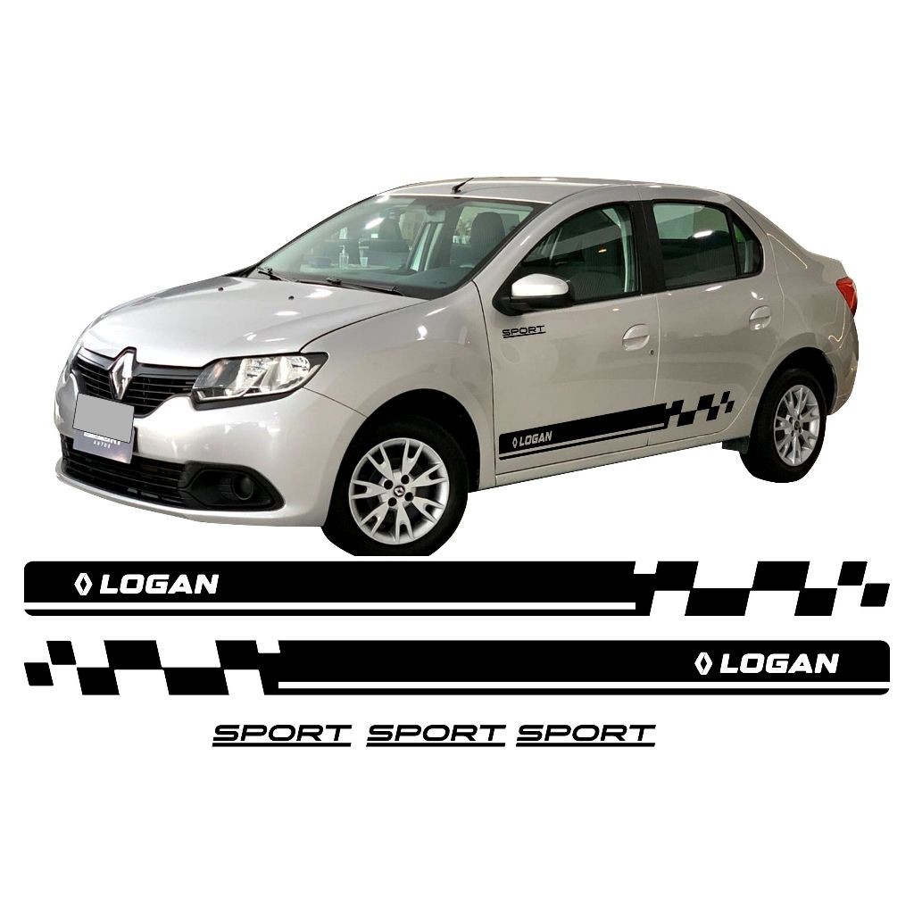 Kit 5 Adesivo Faixa Lateral Logan Sport Acessório Tuning Personalizado RN18
